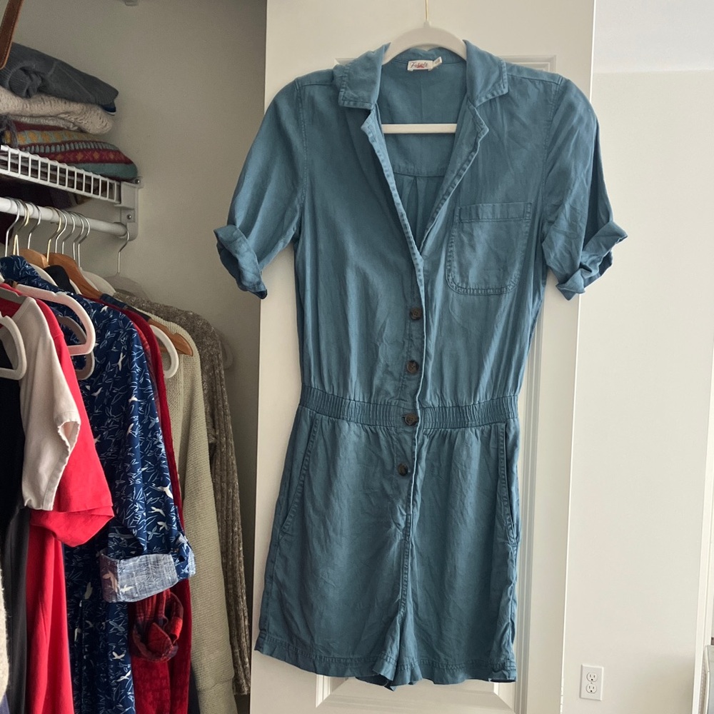 Faherty Washed Blue Button Romper